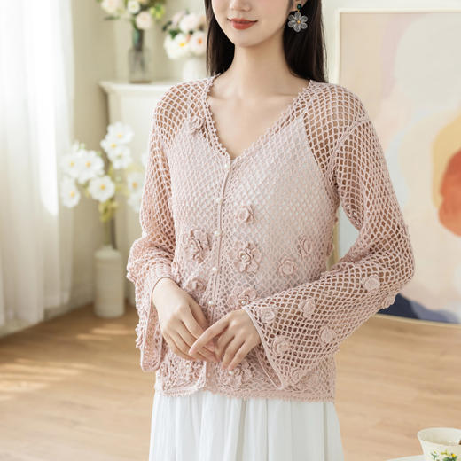 苏苏姐家粉韵花影镂空开衫手工diy编织钩针棉麻毛线自制材料包 商品图2