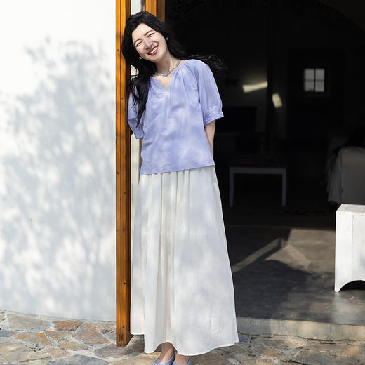 绽放旅行女装355朵/纯棉自然皱感双层半身长裙高腰松紧半身裙子女 商品图1