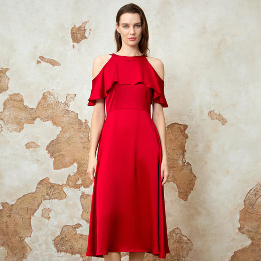 EITIE爱特爱高级优雅荷叶边收腰露肩礼服连衣裙夏新款8277904 商品图2