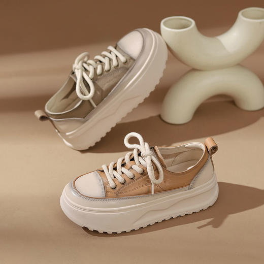 西村名物2025年秋季新款厚底增高舒适透气系带运动板鞋T25CM36088 商品图6