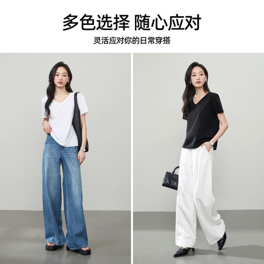 【凉感防晒休闲T恤】逸阳正肩短袖显瘦宽松v领打底上衣3823 商品图3