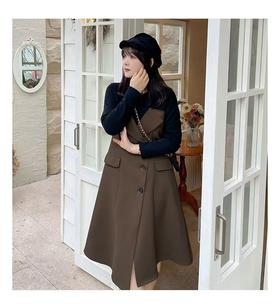  加绒款【诗铭洛可】W705（长款）连衣裙假两件撞色裙子