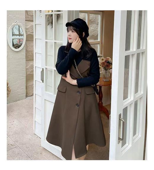  加绒款【诗铭洛可】W705（长款）连衣裙假两件撞色裙子 商品图0