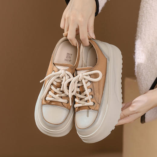 西村名物2025年秋季新款厚底增高舒适透气系带运动板鞋T25CM36088 商品图5