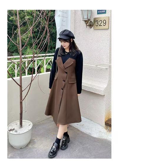  加绒款【诗铭洛可】W705（长款）连衣裙假两件撞色裙子 商品图1