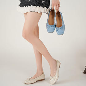 西村名物2025年秋季新款舒适平底蝴蝶结饰扣优雅百搭浅口单鞋T25CE39231