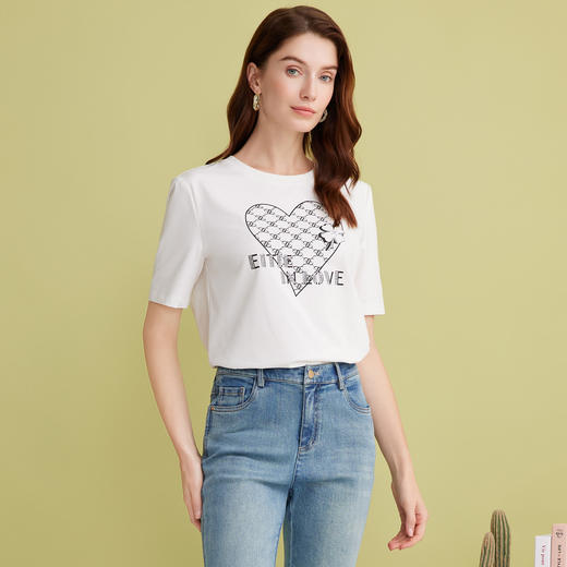 EITIE爱特爱夏季新款百搭打底舒适弹力圆领印花T恤女7702404 商品图6