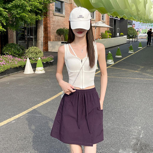 【夏季必备】【显高显瘦，时髦百搭】夏季新款女速干工装裙裤开叉设计松紧腰运动休闲五分裙裤100% 商品图6