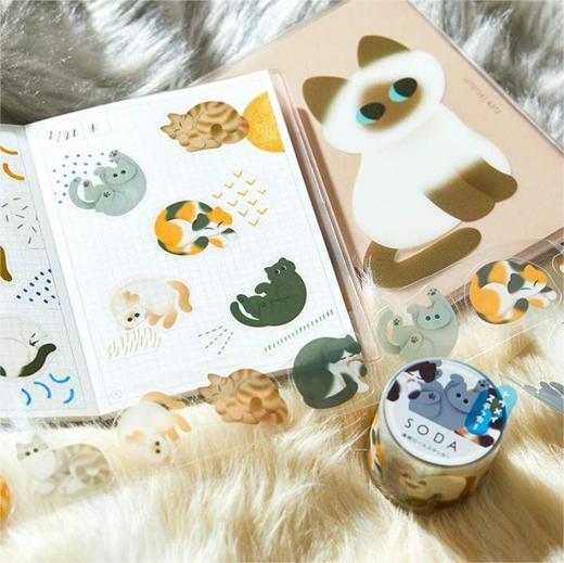 锦宫 soda第5弹高透明防水贴纸胶带手帐diy猫咪金粉 商品图0