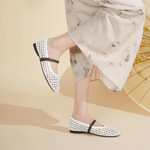 西村名物2025年夏季新款舒适透气平底编制玛丽珍单鞋洞洞鞋T25AH16571 商品图7