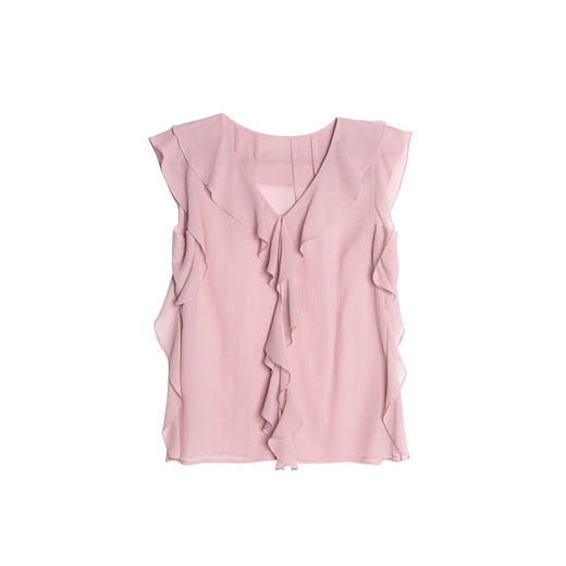 C+IMPRESS/西嘉天丝羊毛混纺 优雅法式浪漫荷叶边V领衬衫无袖上衣CS2502119 商品图4