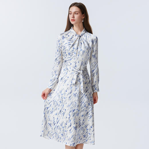 【正式感通勤连衣裙】EITIE爱特爱气质立领蓝色印花秋季新款C2507822 商品图3