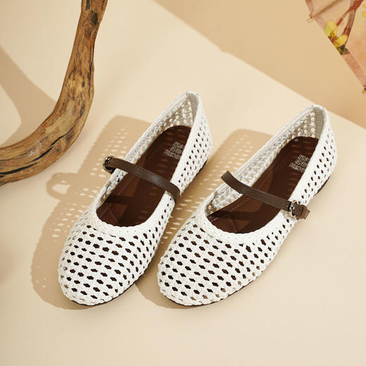 西村名物2025年夏季新款舒适透气平底编制玛丽珍单鞋洞洞鞋T25AH16571 商品图4