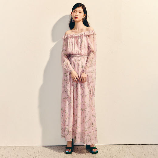 粉彩百合连衣裙收腰x型2025夏季氛围感浅藕色长裙(货号:MS86DR089E0002) 商品图1
