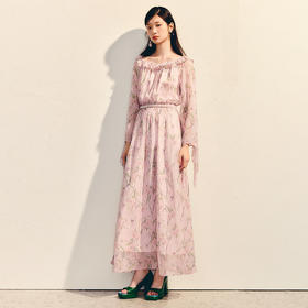 粉彩百合连衣裙收腰x型2025夏季氛围感浅藕色长裙(货号:MS86DR089E0002)