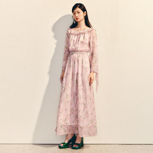 粉彩百合连衣裙收腰x型2025夏季氛围感浅藕色长裙(货号:MS86DR089E0002) 商品图0
