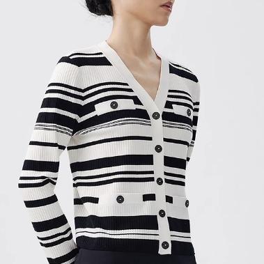 朗姿 羊毛针织衫黑白条纹LCEK05KCD451W11 商品图1