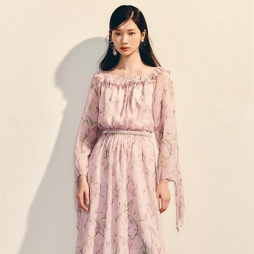 粉彩百合连衣裙收腰x型2025夏季氛围感浅藕色长裙(货号:MS86DR089E0002) 商品图2