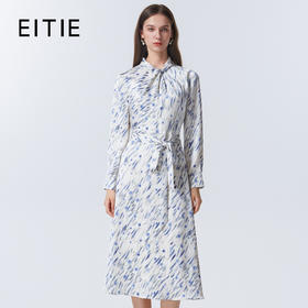 【正式感通勤连衣裙】EITIE爱特爱气质立领蓝色印花秋季新款C2507822