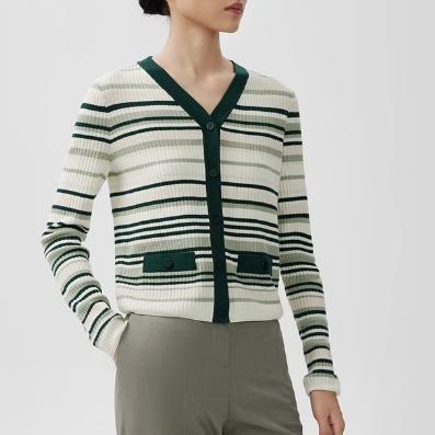 朗姿 条纹羊毛针织衫V领修身小开衫LCEK04KCD248M51 商品图1