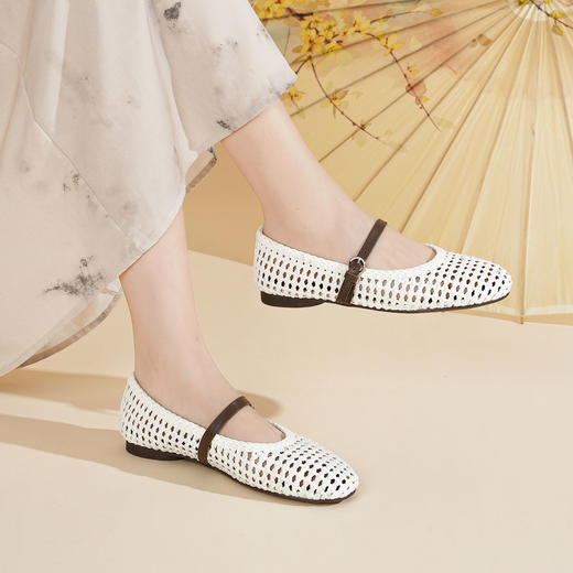 西村名物2025年夏季新款舒适透气平底编制玛丽珍单鞋洞洞鞋T25AH16571 商品图6