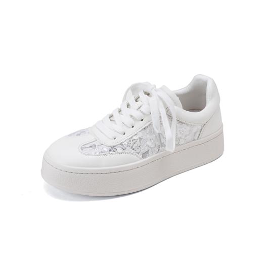 【秋季新款】西村名物2025年秋季新款舒适透气厚底防滑蕾丝绣花休闲小白鞋T25CM39101 商品图6