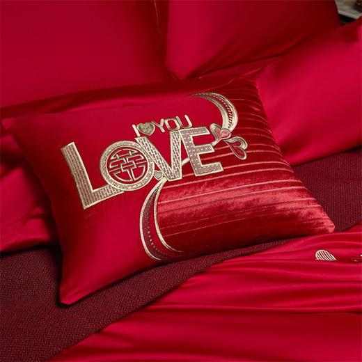 自然醒160支长绒棉臻棉系列婚庆款多件套大红色龙凤婚房全棉喜被子结婚四六十件套GDS 商品图5