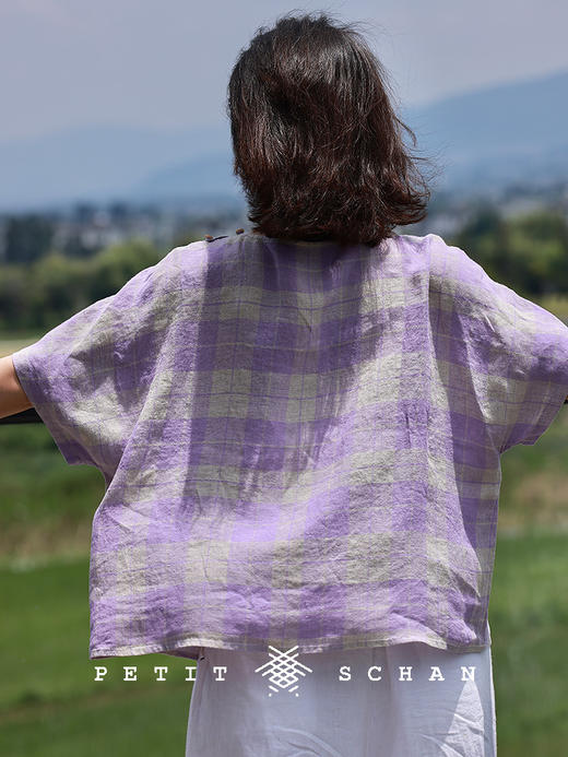 PETIT SCHAN小闪 CLO#846 Zixia Fairy 紫霞仙子 纯亚麻色织格纹小衫短袖 商品图2