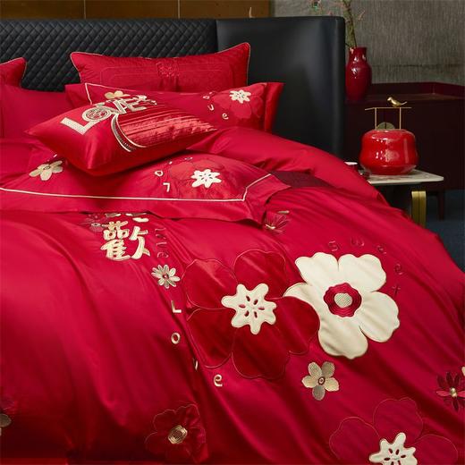 自然醒160支长绒棉臻棉系列婚庆款多件套大红色龙凤婚房全棉喜被子结婚四六十件套GDS 商品图3