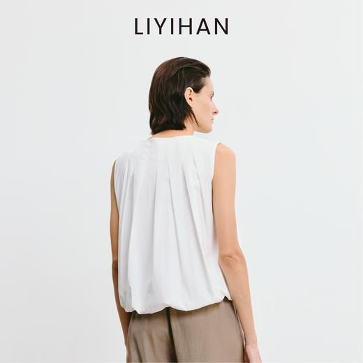 LIYIHAN清月鹊 2025夏季新款宽松白色无袖上衣高级压褶衬衫时尚 商品图3