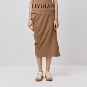 LIYIHAN序章 2025夏新款棉质修身设计针织半裙气质时尚开叉半身裙