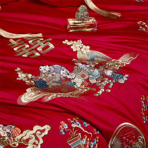 自然醒160支双股长绒棉提花四件套多件套婚庆系列刺绣被套床单结婚陪嫁床上用品GDS 商品图7