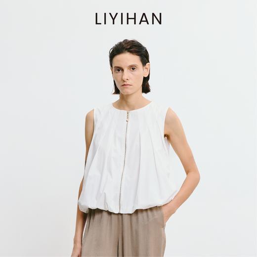 LIYIHAN清月鹊 2025夏季新款宽松白色无袖上衣高级压褶衬衫时尚 商品图0