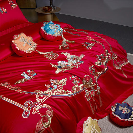 自然醒160支双股长绒棉提花四件套多件套婚庆系列刺绣被套床单结婚陪嫁床上用品GDS 商品图8