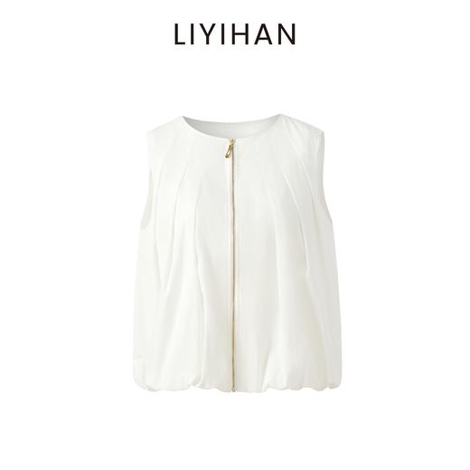 LIYIHAN清月鹊 2025夏季新款宽松白色无袖上衣高级压褶衬衫时尚 商品图4