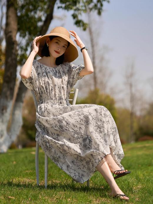 【百图lulu定制】【墨羽丹心真丝连衣裙】慵懒自由  轻薄通透 随性脱俗 真丝混纺 五分袖连衣裙 商品图1