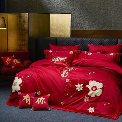 自然醒160支长绒棉臻棉系列婚庆款多件套大红色龙凤婚房全棉喜被子结婚四六十件套GDS 商品图1