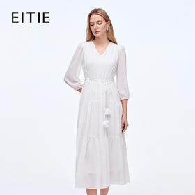 EITIE爱特爱舒适压褶宽松a字系带收腰显瘦连衣裙秋季新款8307001