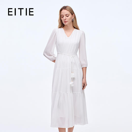 EITIE爱特爱舒适压褶宽松a字系带收腰显瘦连衣裙秋季新款8307001 商品图0