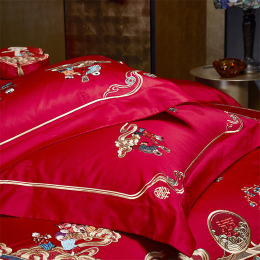 自然醒160支双股长绒棉提花四件套多件套婚庆系列刺绣被套床单结婚陪嫁床上用品GDS 商品图5