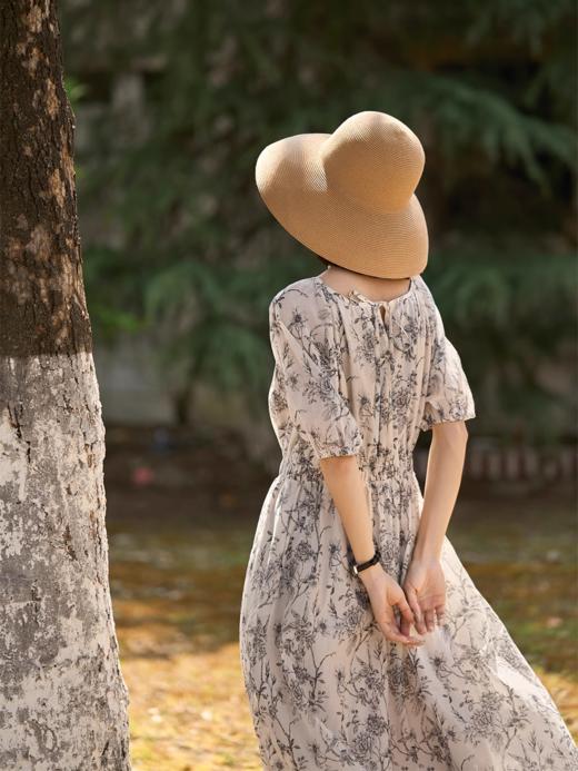 【百图lulu定制】【墨羽丹心真丝连衣裙】慵懒自由  轻薄通透 随性脱俗 真丝混纺 五分袖连衣裙 商品图5