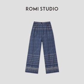 ROMI STUDIO 亚麻莱赛尔混纺文艺民族风复古印花休闲裤RWCRX64043