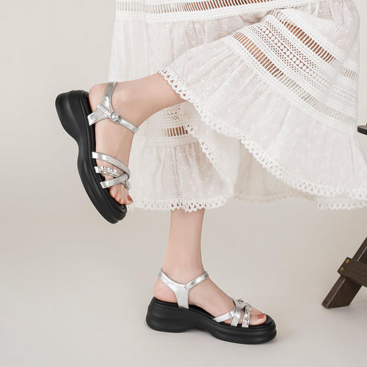 【夏季新款】西村名物2025年夏季新款舒适平跟厚底防滑沙滩凉鞋罗马凉鞋T25BG20921 商品图2