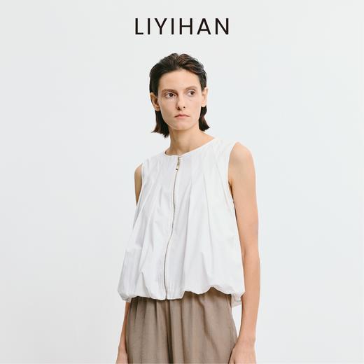 LIYIHAN清月鹊 2025夏季新款宽松白色无袖上衣高级压褶衬衫时尚 商品图1