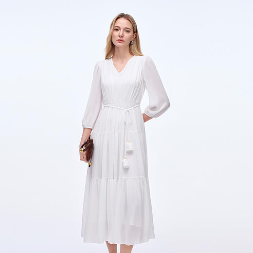 EITIE爱特爱舒适压褶宽松a字系带收腰显瘦连衣裙秋季新款8307001 商品图1
