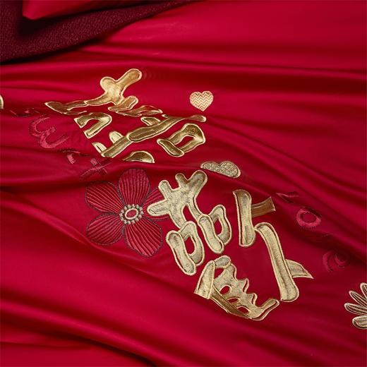 自然醒160支长绒棉臻棉系列婚庆款多件套大红色龙凤婚房全棉喜被子结婚四六十件套GDS 商品图4