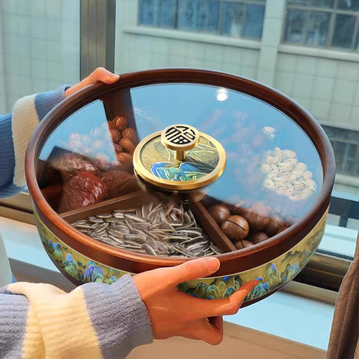 E-GSR-千里江山胡桃木单层果盒新中式轻奢干果盒零食收纳 商品图1