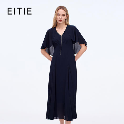 EITIE爱特爱优雅斗篷V领显瘦礼服连衣裙秋季新款8377001 商品图0