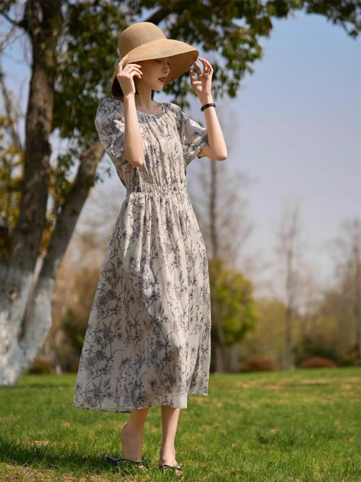 【百图lulu定制】【墨羽丹心真丝连衣裙】慵懒自由  轻薄通透 随性脱俗 真丝混纺 五分袖连衣裙 商品图2