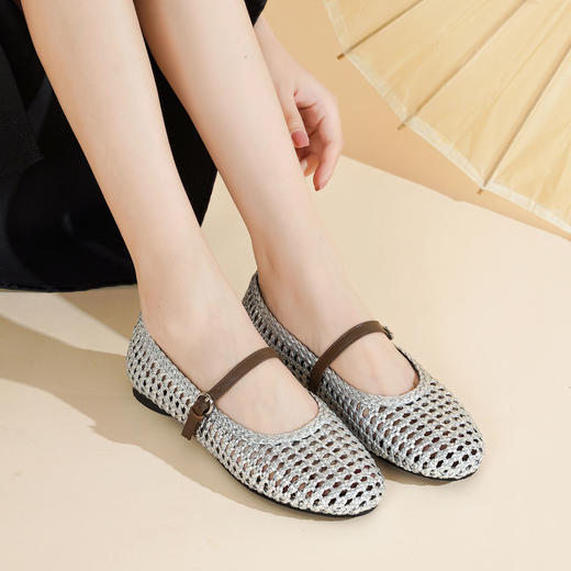 西村名物2025年夏季新款舒适透气平底编制玛丽珍单鞋洞洞鞋T25AH16571 商品图2